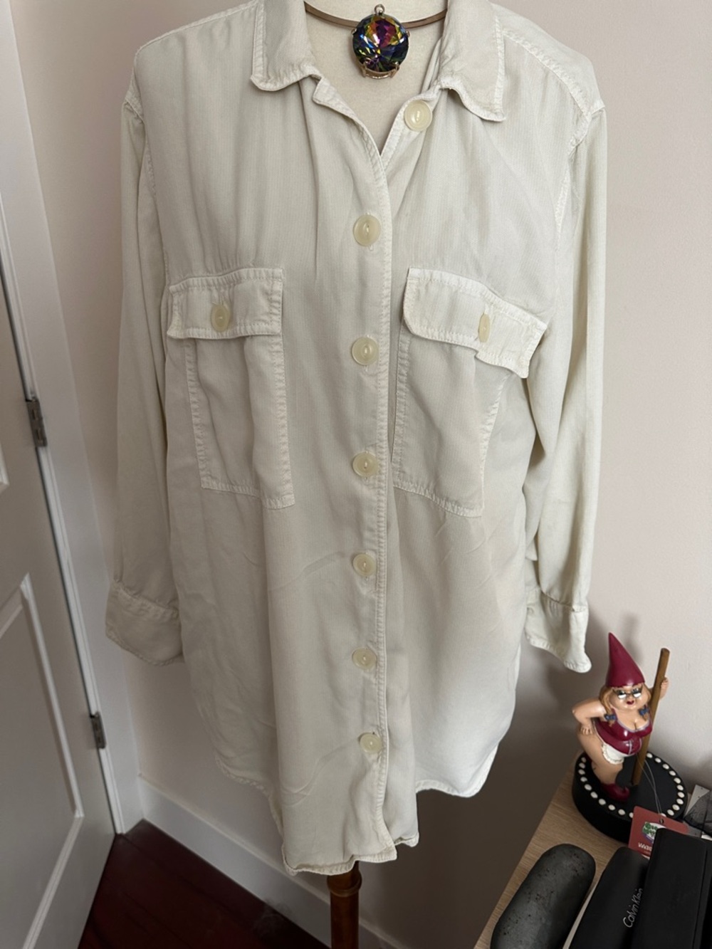 Thread & Supply Off-White Button-Front Utility Shacket Size Large - Picture 3 of 13